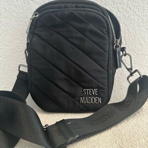 Steve Madden Black Quilted Crossbody Pouch with Logo